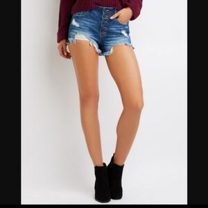 Refuge High Rise Distressed Ripped Cheeky Denim Shorts